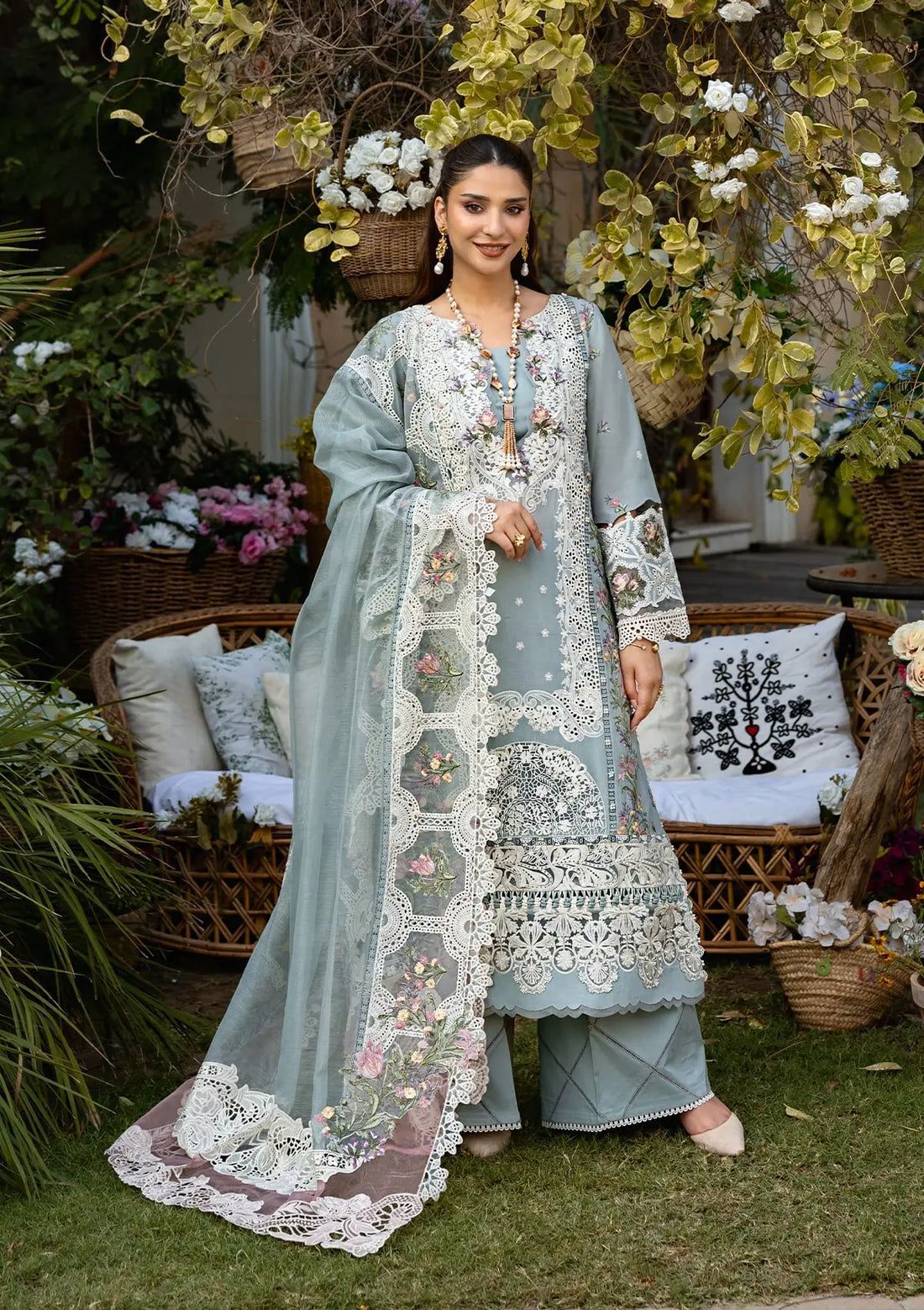 Elaf SAMAA Cotton Embroidered Luxury 3 Piece Dress - J0456