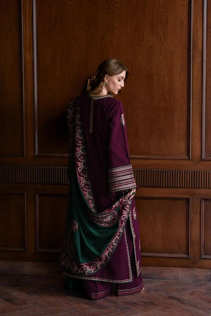 3PC UNSTITCH DHANAK EMBROIDERED SHIRT WITH DHANAK EMBROIDERED SHAWL AND TROUSER- 678