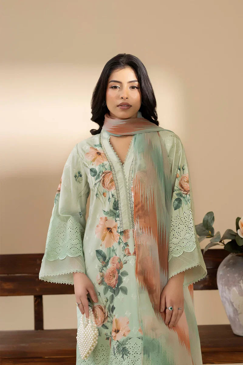 Digital Print Schiffli Embroidered Lawn Suit for Girls with Printed