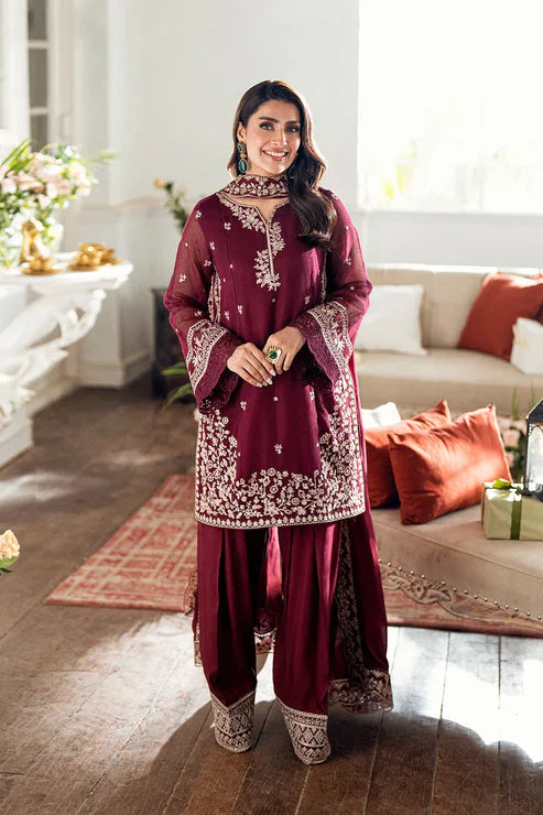 3-Piece Embroidered Lawn Dress Design with Printed Chiffon Dupatta