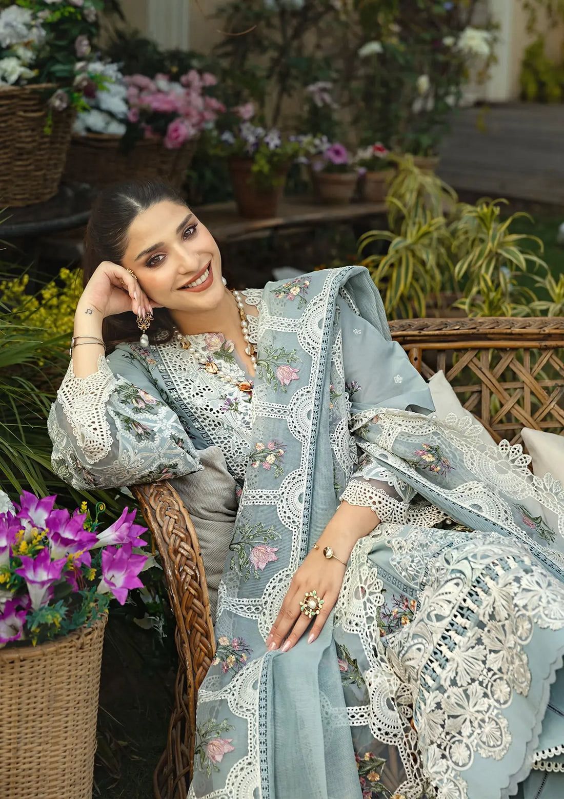 Elaf SAMAA Cotton Embroidered Luxury 3 Piece Dress - J0456