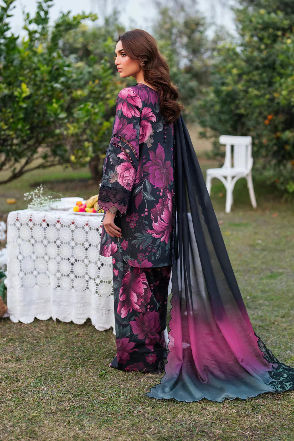 Iznik | Black Multi - Lawn Printed With Chiffon Embroidered Dupatta